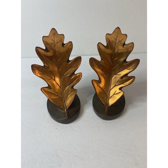 PMC Philadelphia Mfg Co Oak Leaf Book Ends Copper Bronze Tone Vintage Home Decor - Picture 1 of 7